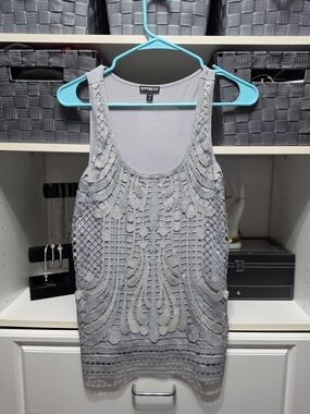 Express Light Gray Crochet & Sequin Tank Top